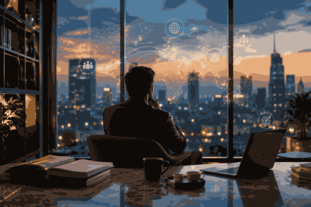 Executive MBA helping professionals develop leadership Illustration