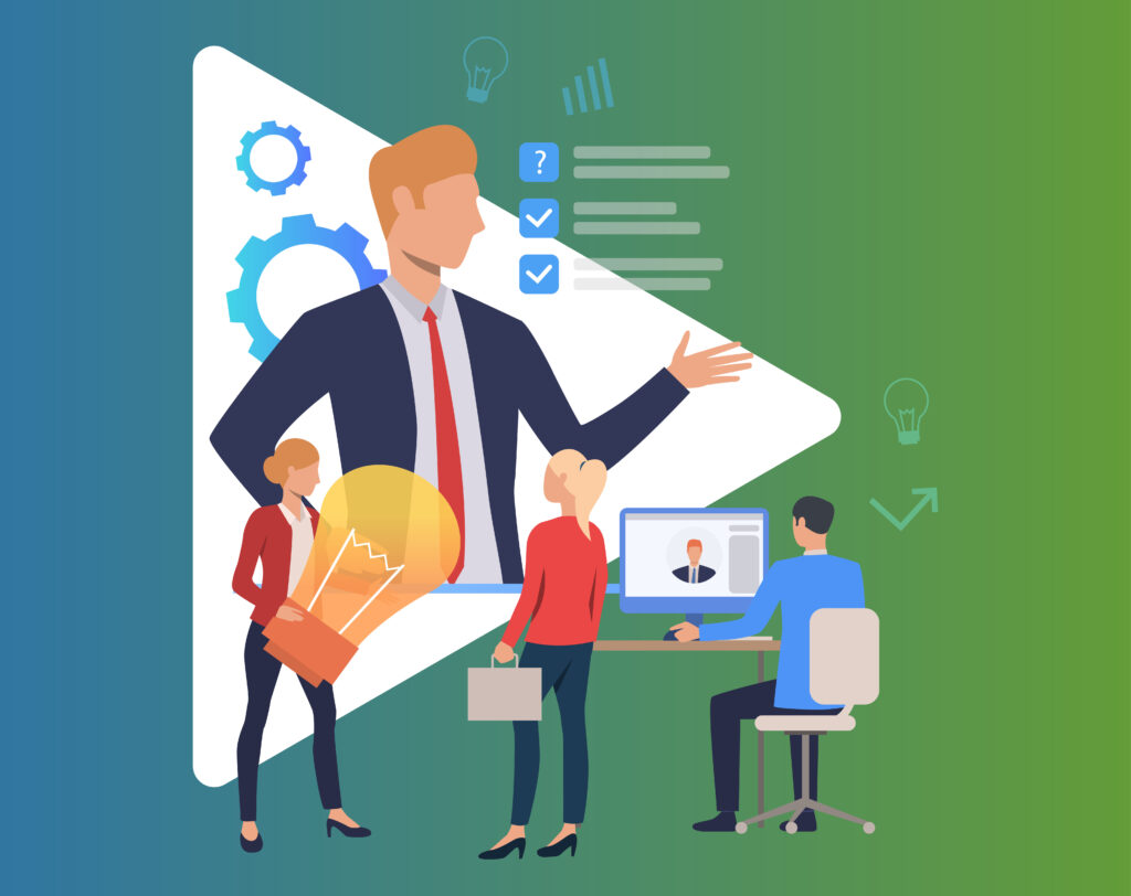 boss-giving-direction-people-working Illustration