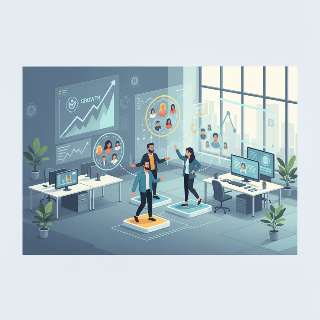 Illustration showing 2025 product management hiring trends with diverse professionals and growth charts