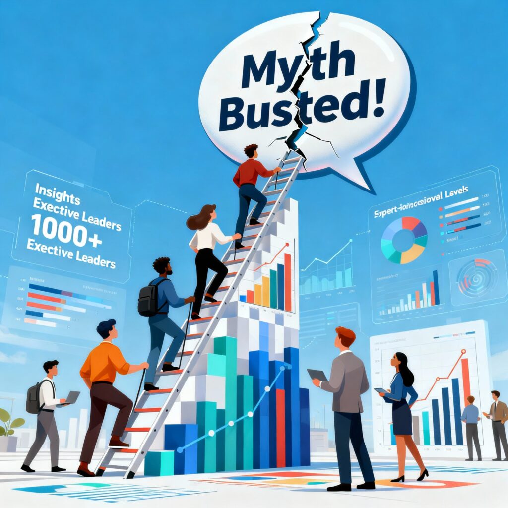 Illustration of tech leader busting myth with data from 1000+ executives