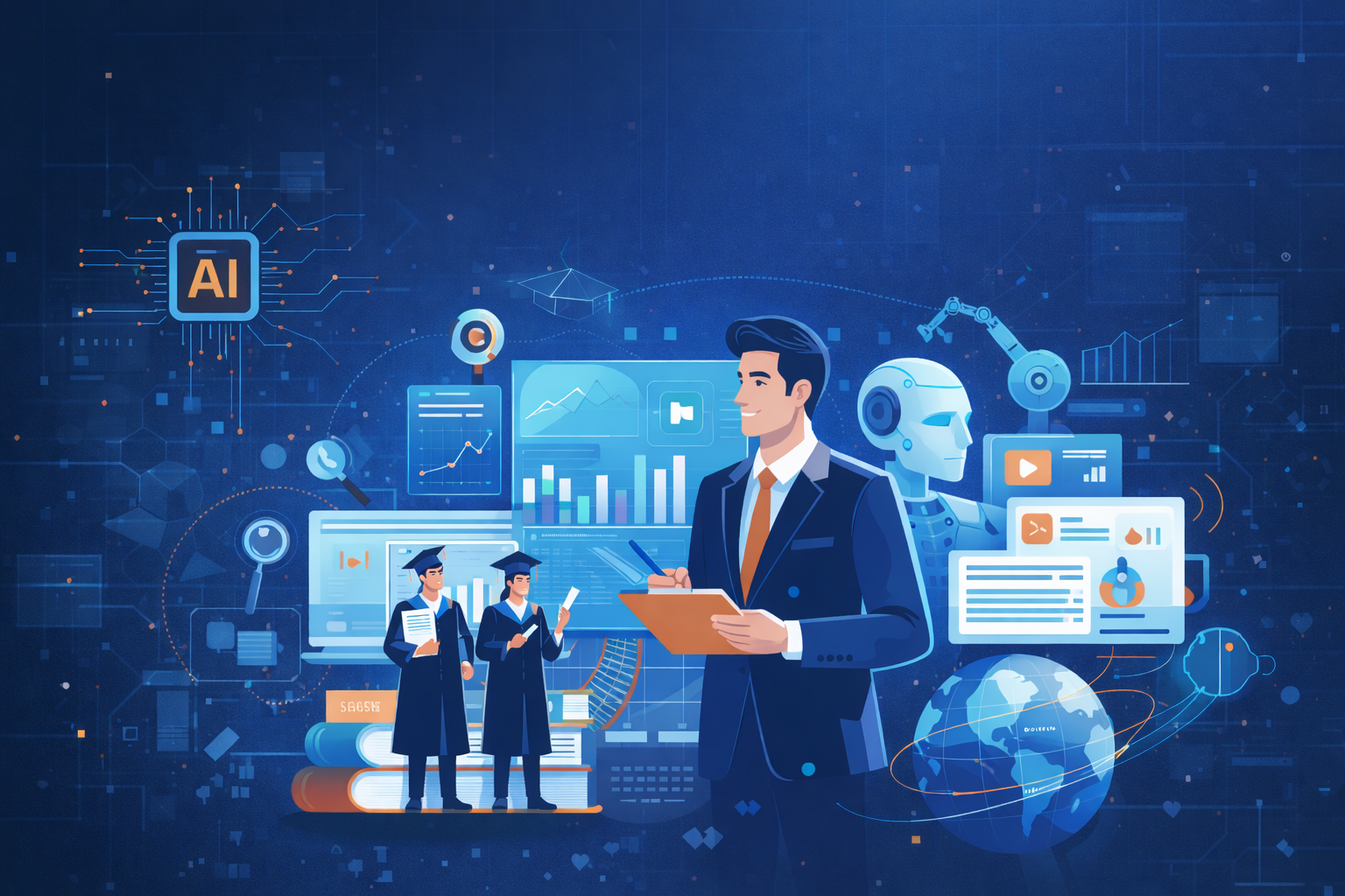 AI product manager reviewing dashboards with intelligent systems and leadership insights