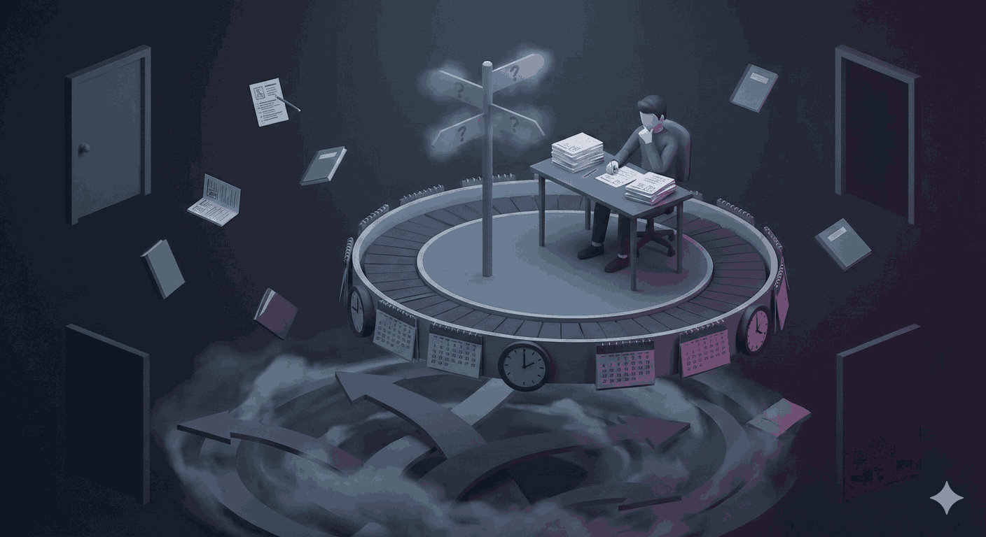 Repeating CAT, Career Clarity, Exam Cycle, Student Stress, Isometric Illustration