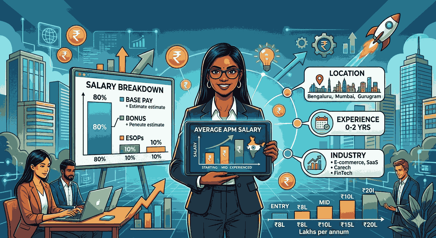 Associate Product Manager salary in India infographic with salary ranges and growth
