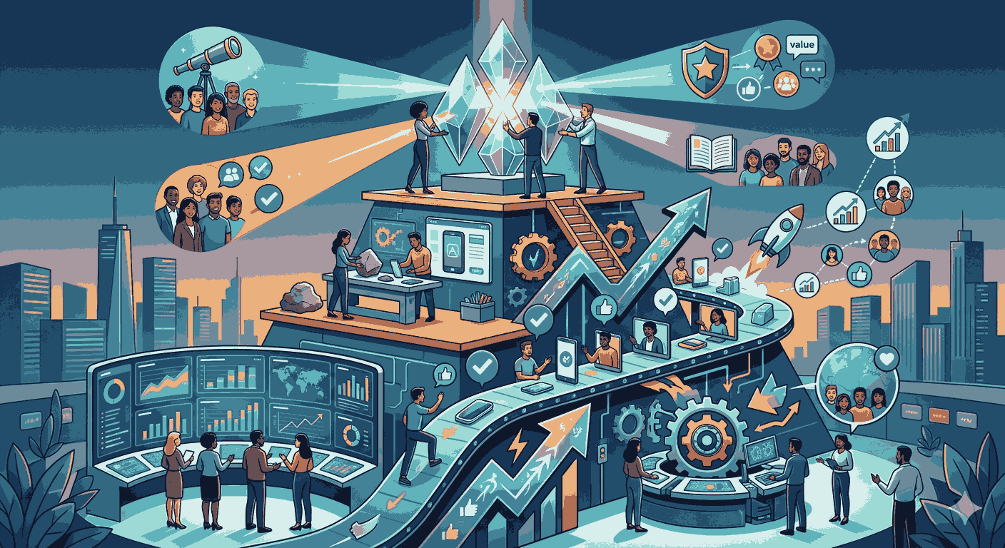 Brand product management blending product features Illustration