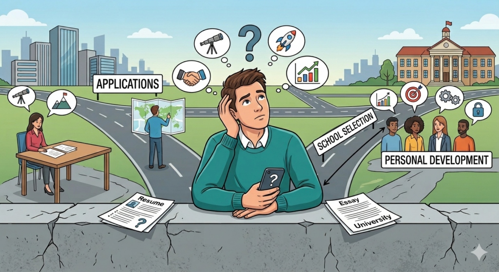 Illustration of a person sitting career confusion after GMAT