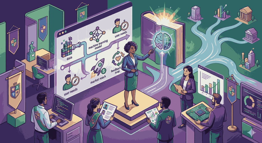 Isometric illustration of machine learning product development