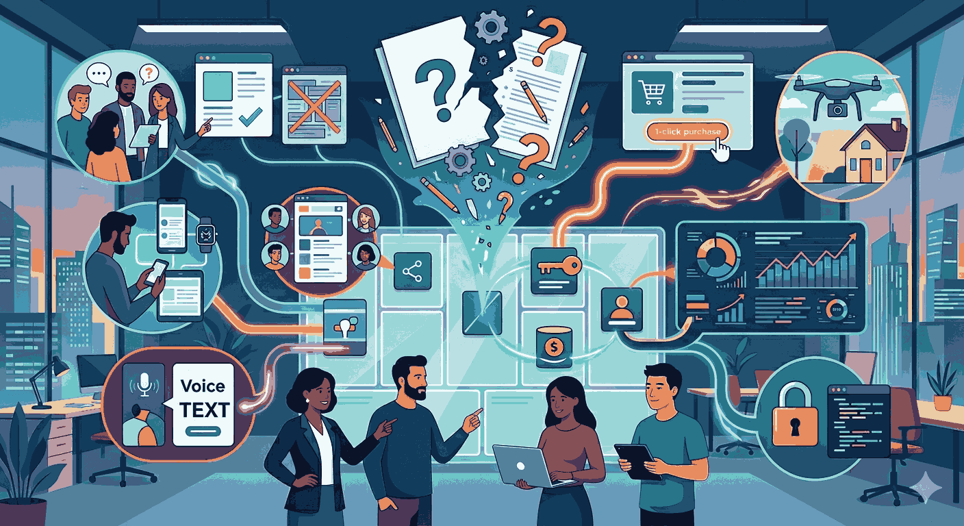 Office Team surrounded by glowing digital data and software visualizations