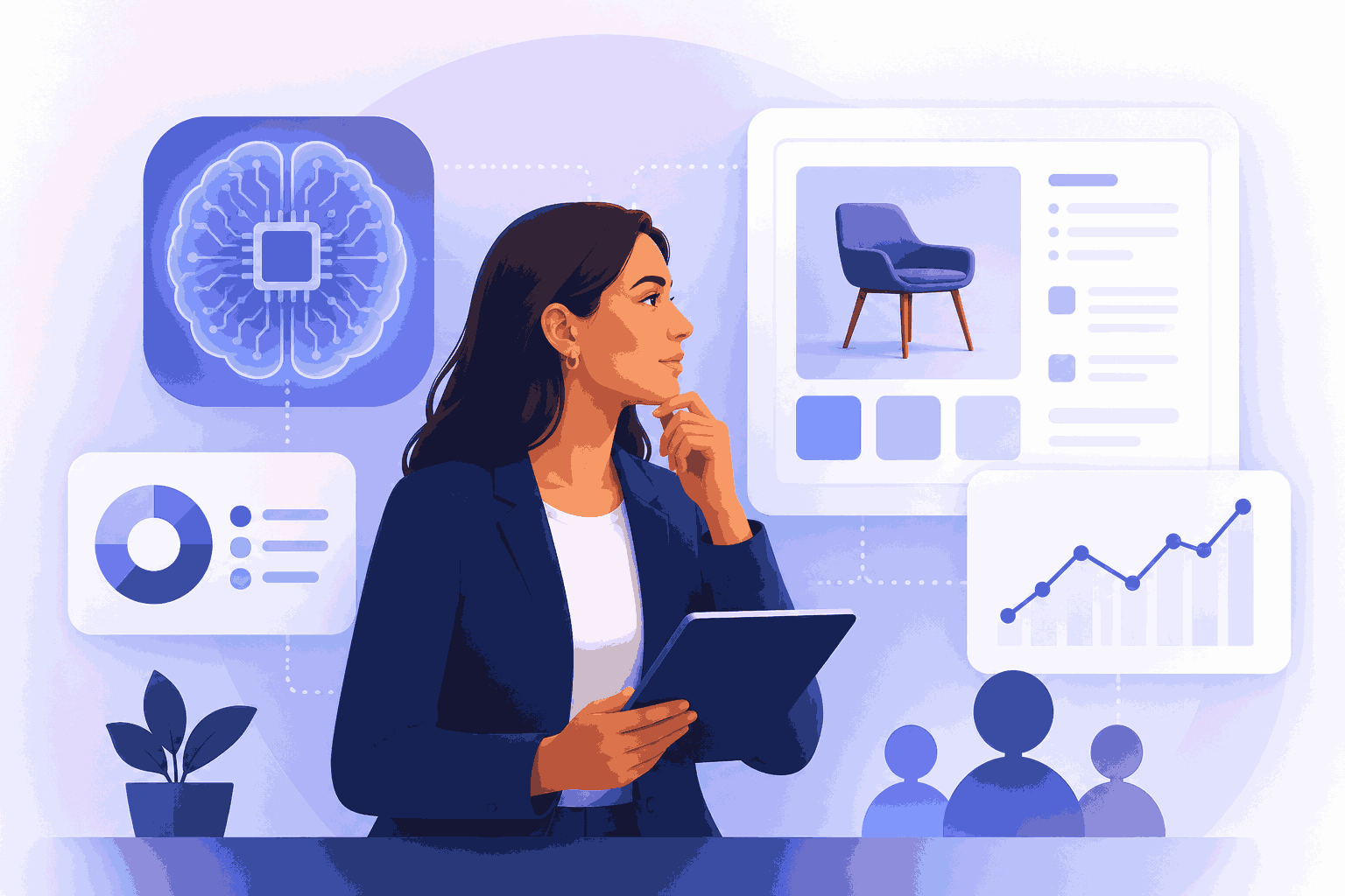 AI for product leaders using data insights and intelligent product strategy tools Illustration