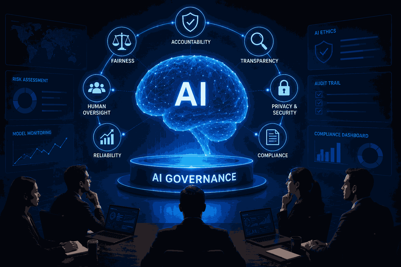 AI governance framework guiding responsible and secure enterprise AI decisions Illustration