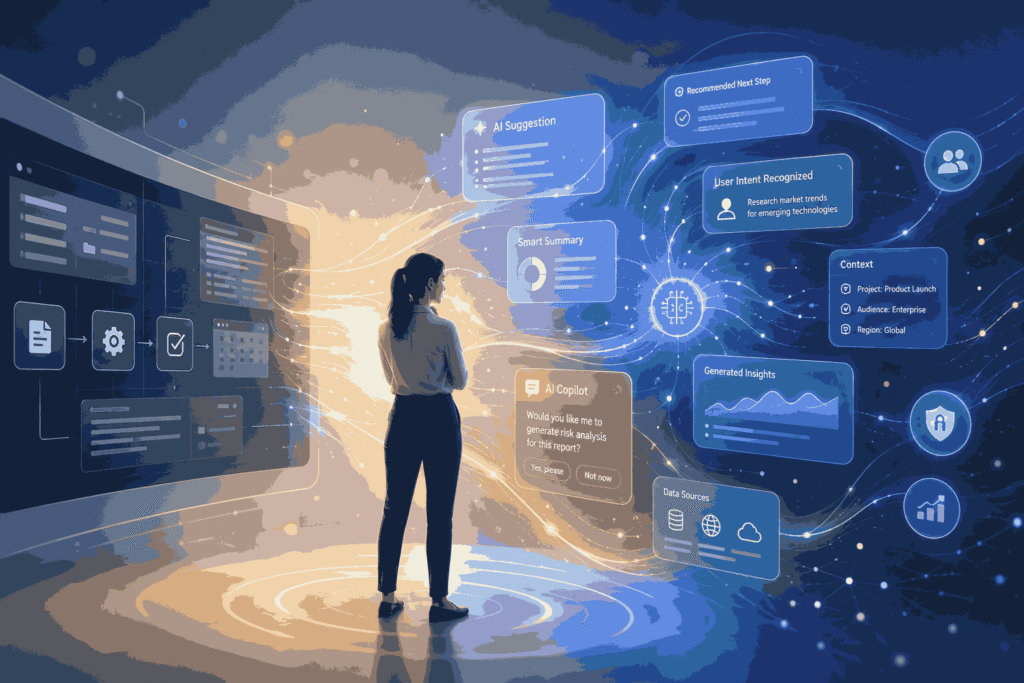 AI-native user experience with adaptive interfaces and intelligent workflow Illustration