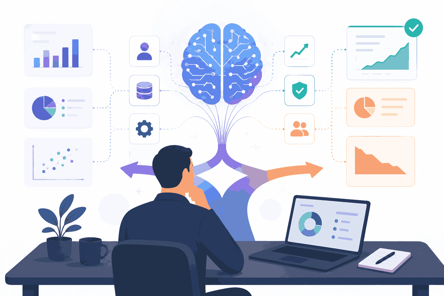AI-powered product decision-making with data analytics and strategic insights Illustration