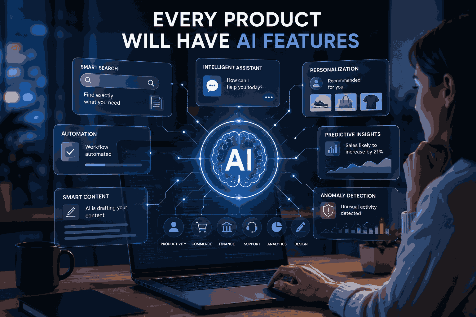 AI-powered software features transforming productivity and user experience Illustration