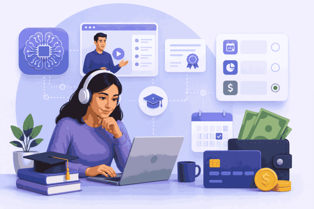 AI product management course with flexible payment options and online learning Illustration