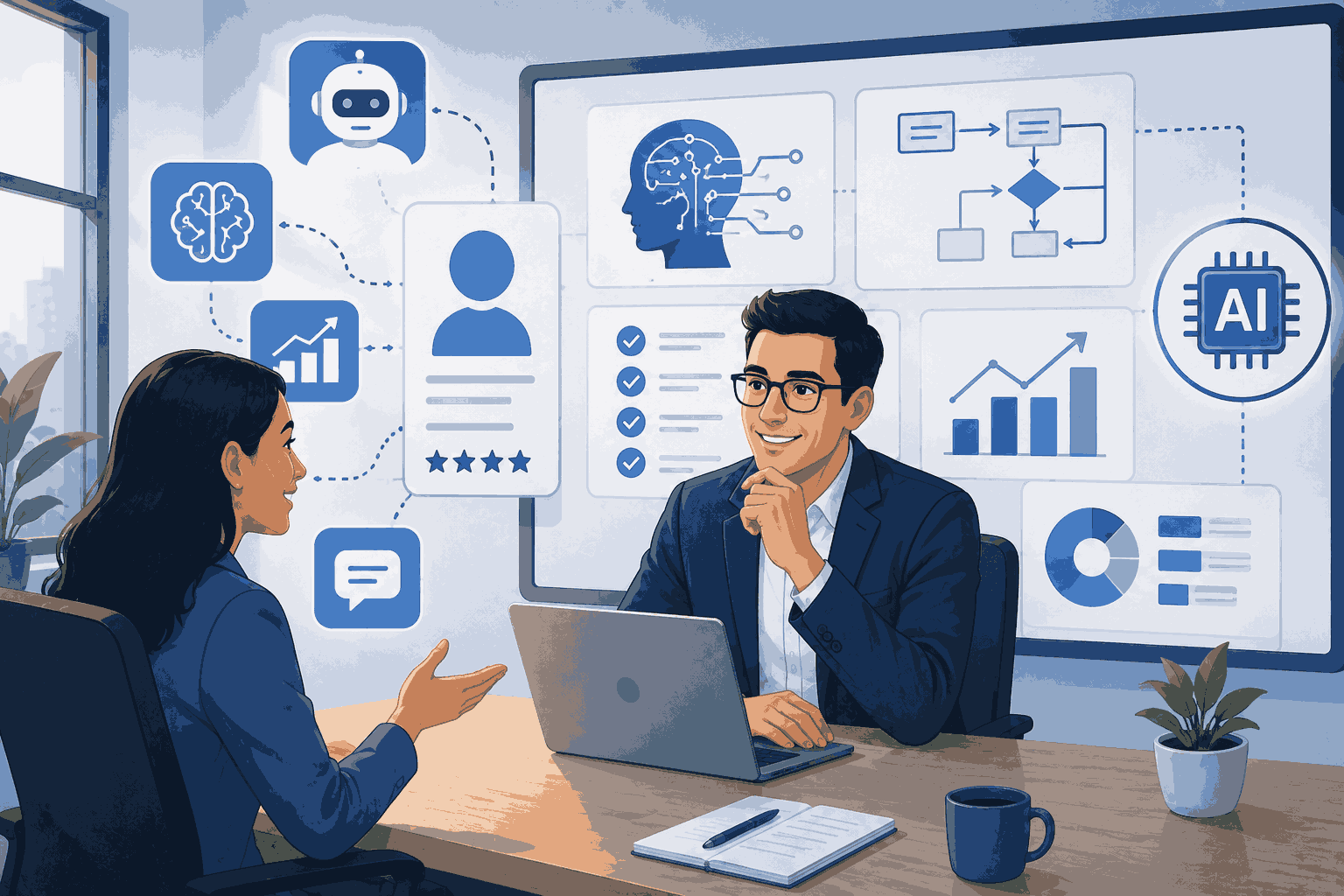 AI product management interview discussion with strategy, analytics, and decision frameworks Illustration