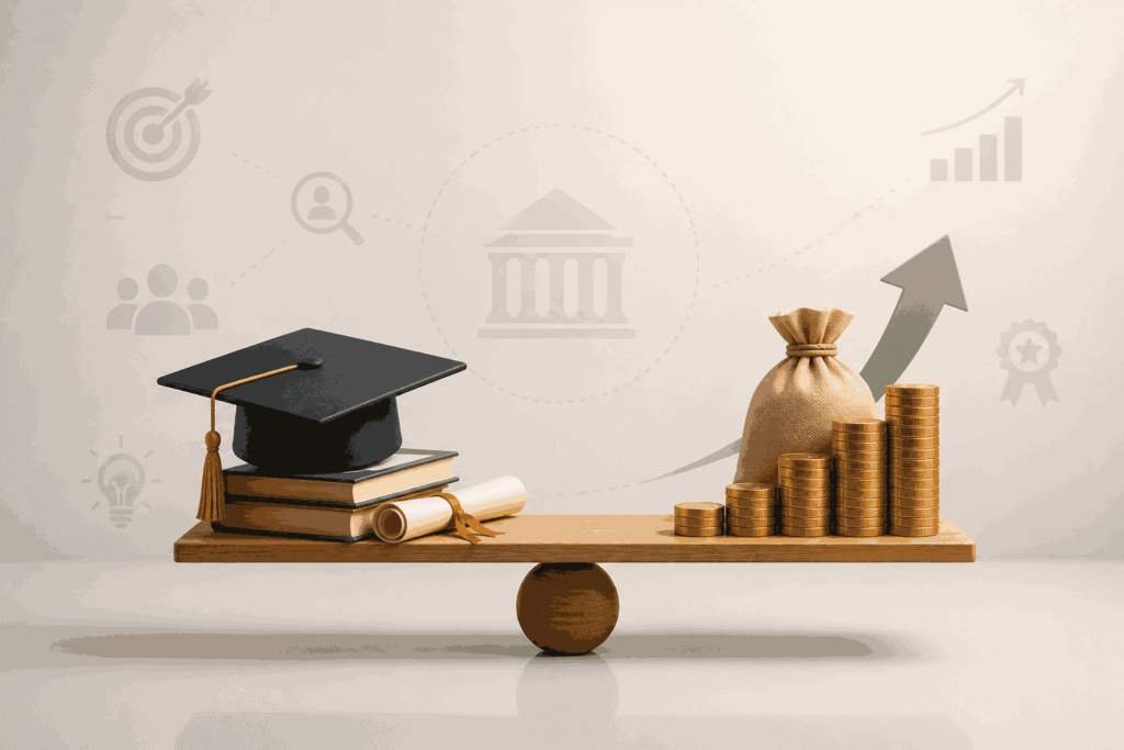 Choosing an MBA with real ROI by balancing education costs and career growth Illustration