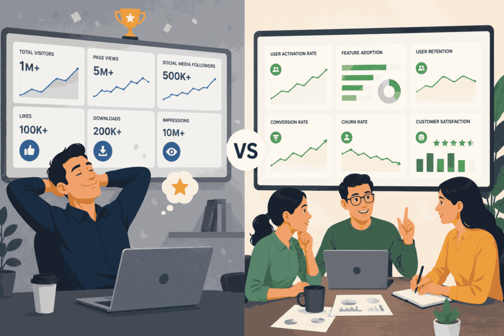 Comparison of vanity metrics and actionable metrics in product management decision making
