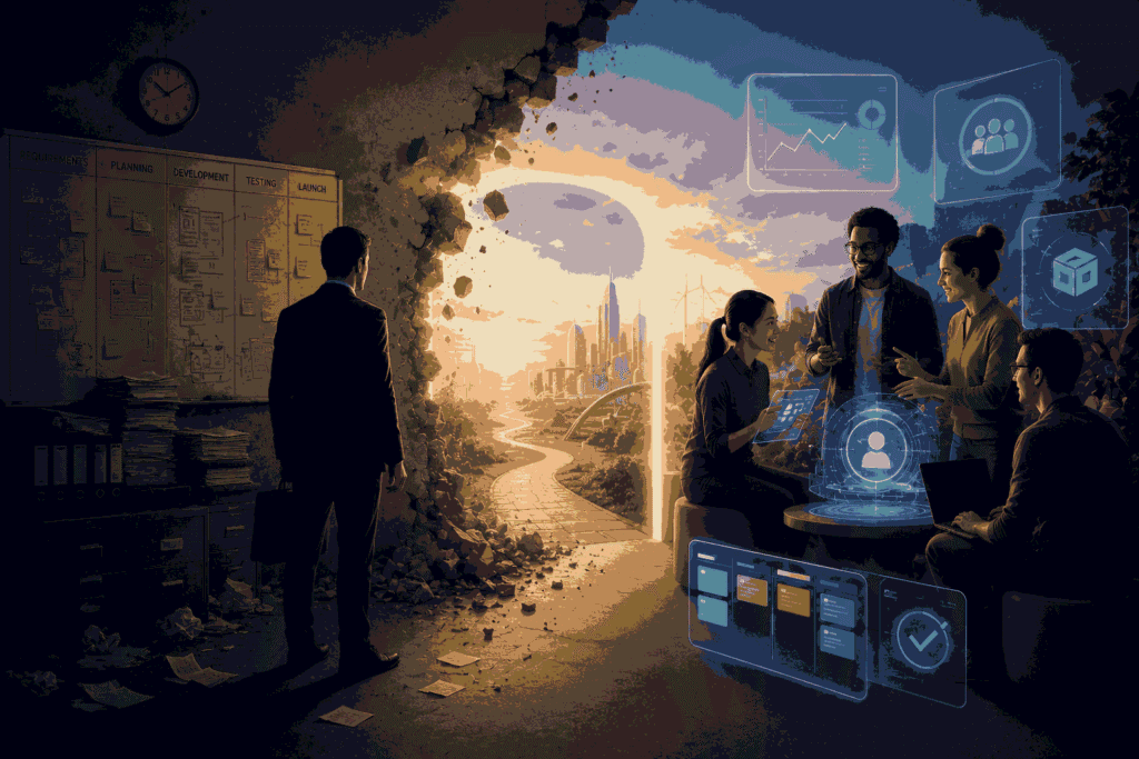 End of traditional product management as teams adopt modern product practices Illustration