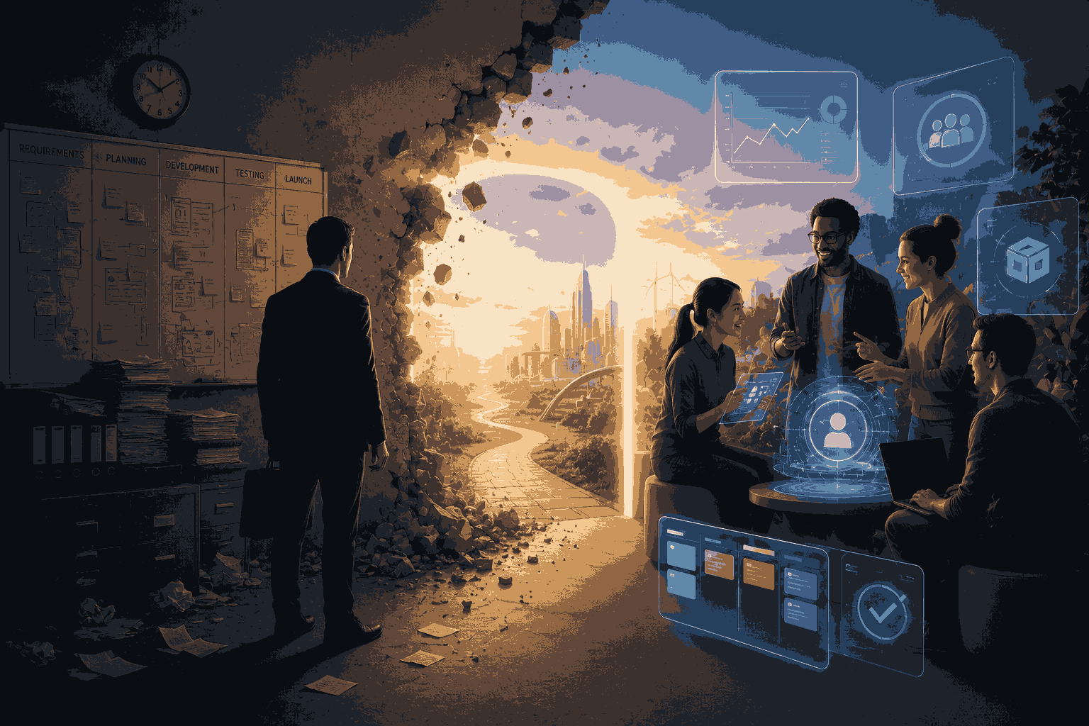 End of traditional product management as teams adopt modern product practices Illustration