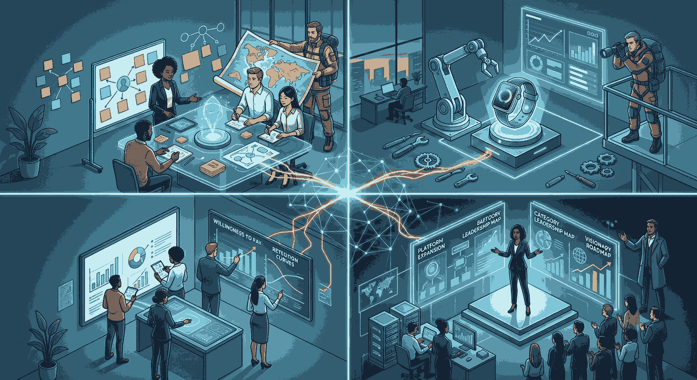 Framework for building category-defining products from ideation to market leadership Illustration
