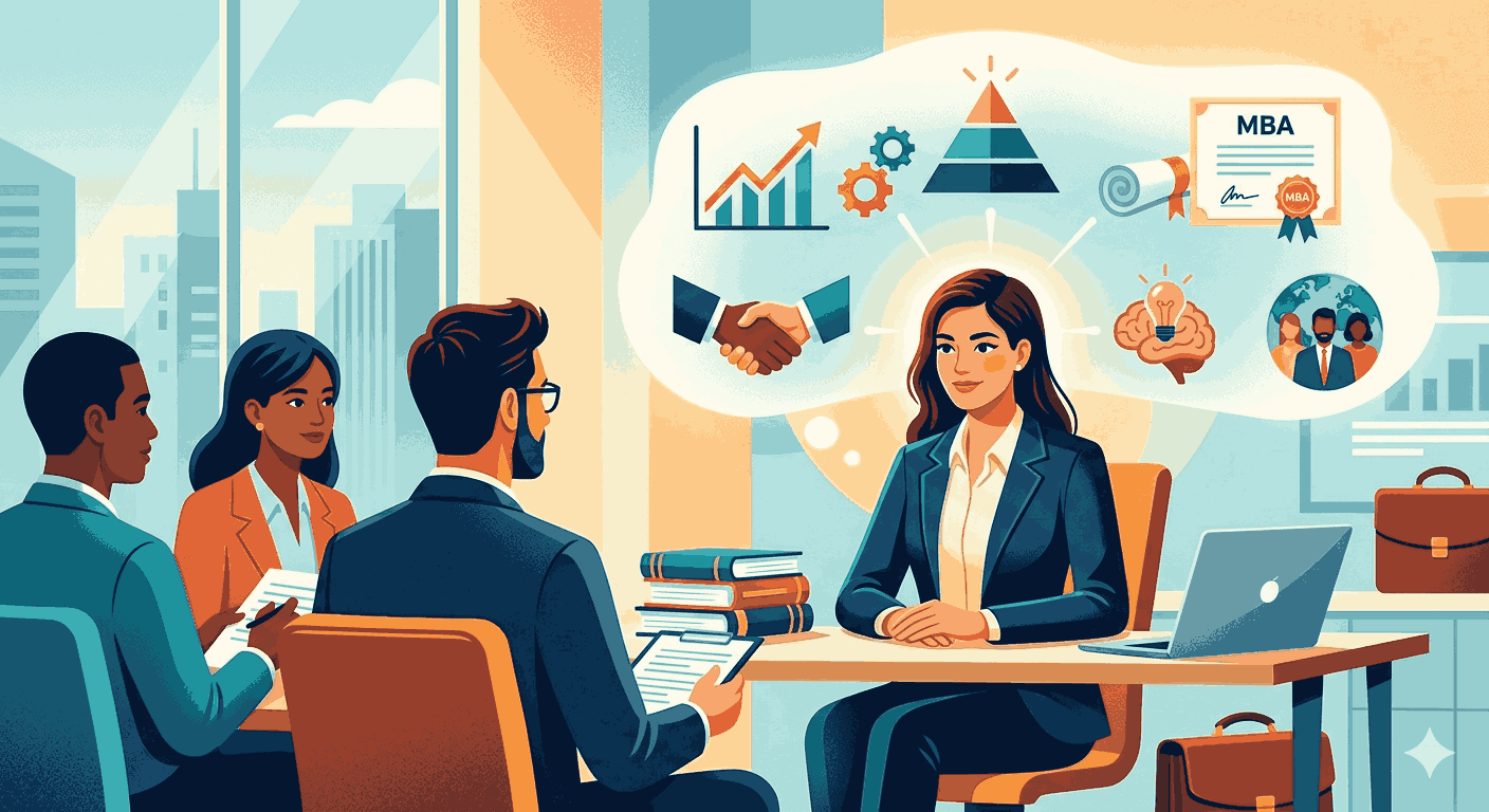 Illustration of an office-setting interview of MBA student
