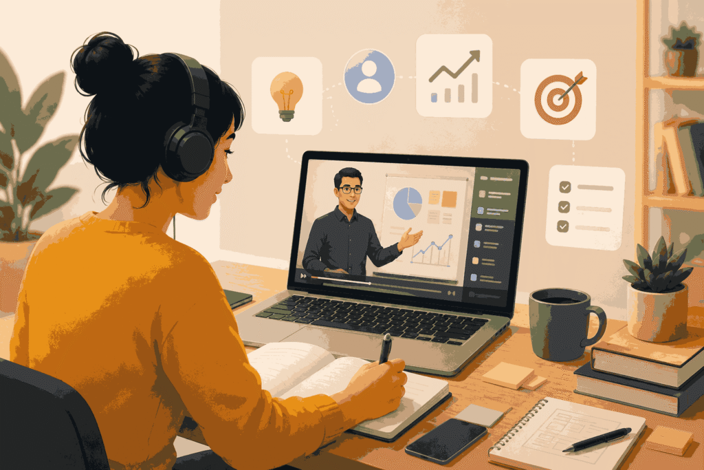 Online courses for aspiring product managers with career-focused digital learning Illustration