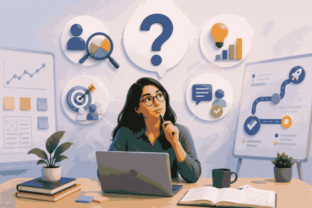 PRFAQ in product management showing product strategy, research and customer insights Illustration