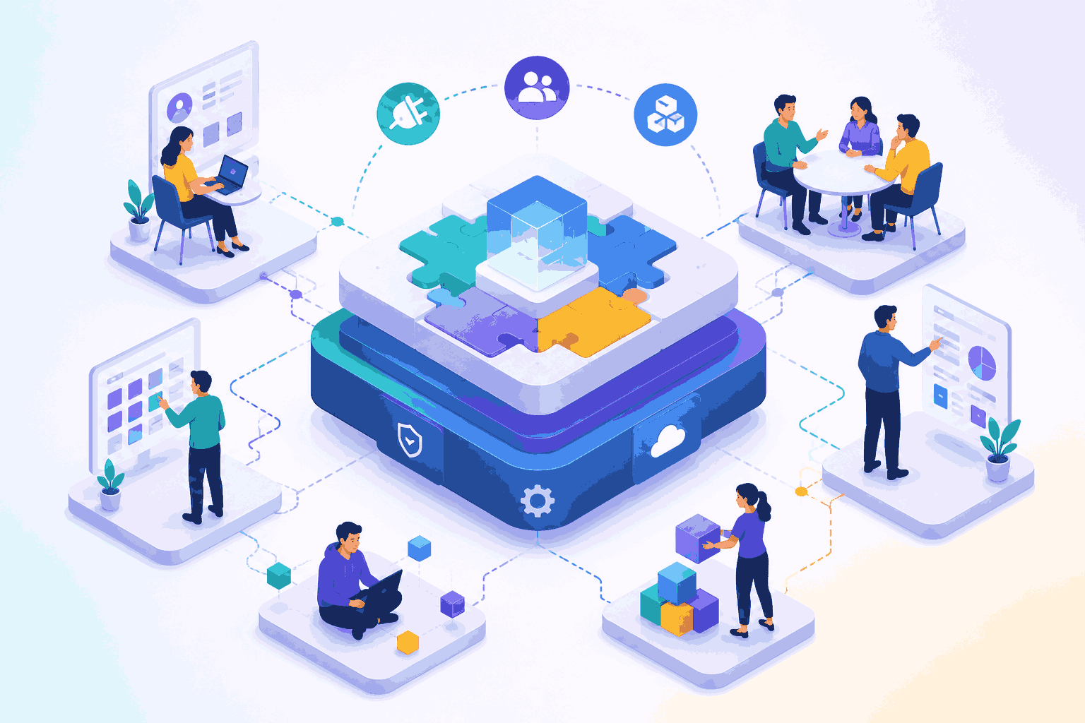 Platform product management enabling scalable systems and cross-team innovation Illustration