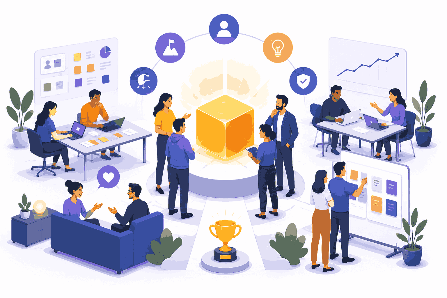Product-driven culture empowering teams to innovate, collaborate, and outperform competitors Illustration