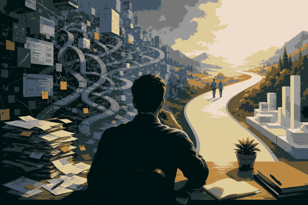 Product leader navigating complexity to create clarity and strategic focus Illustration