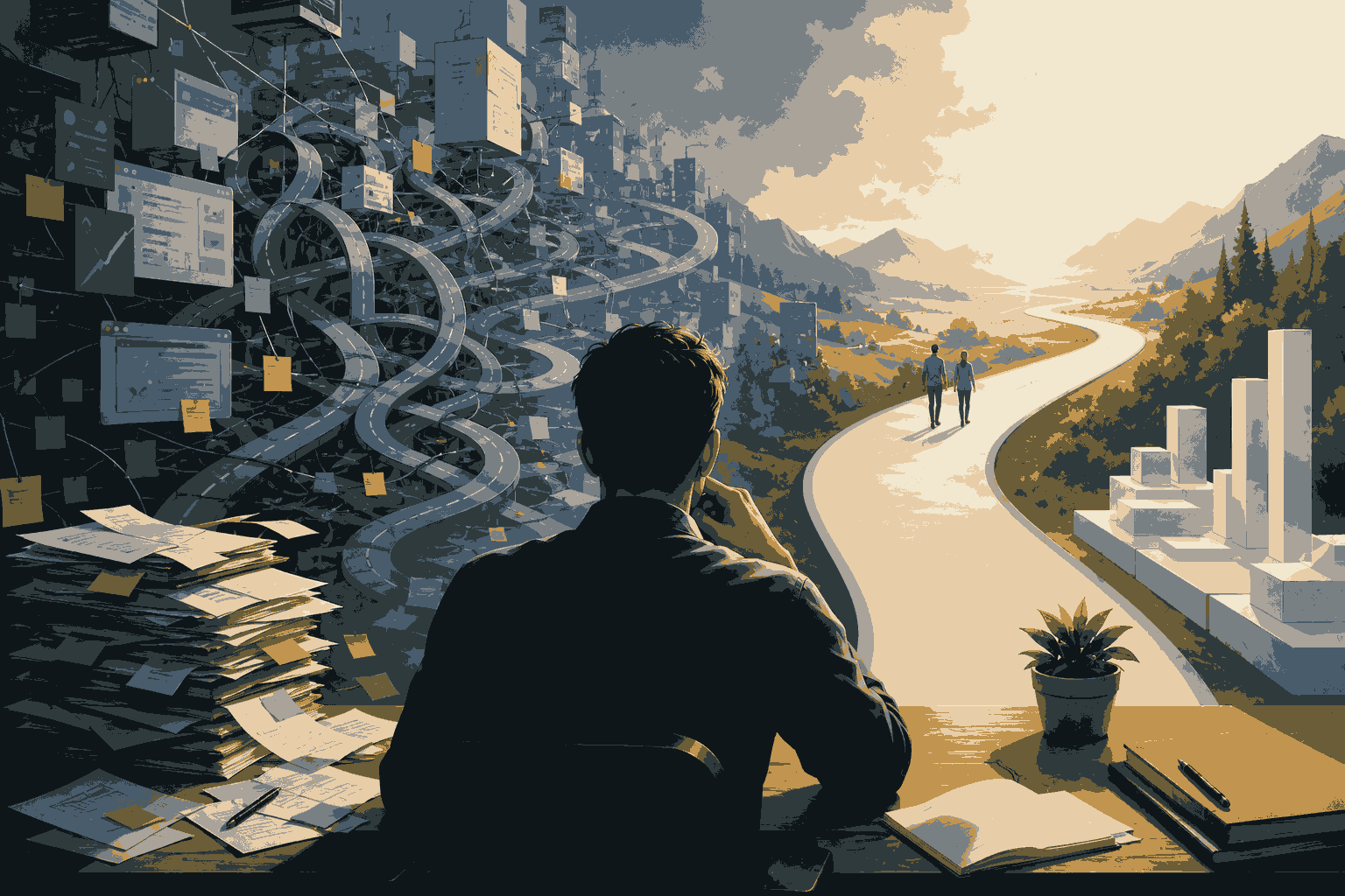 Product leader navigating complexity to create clarity and strategic focus Illustration