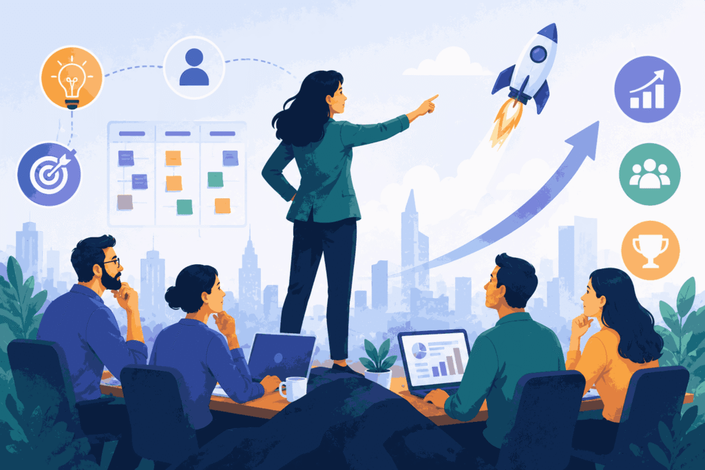 Product leadership in high-growth startups driving innovation and rapid scaling Illustration