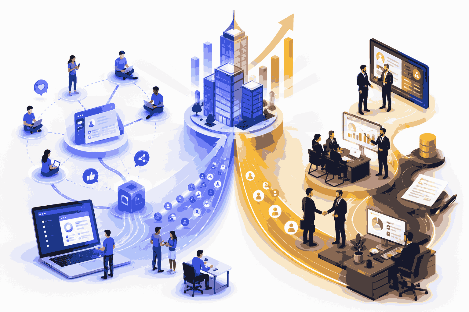 Product-led growth and sales-led growth paths driving SaaS business expansion illustration