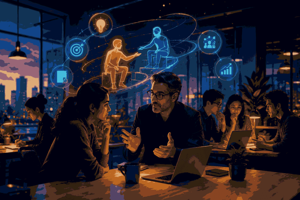 Product management mentor guiding professionals through career growth Illustration