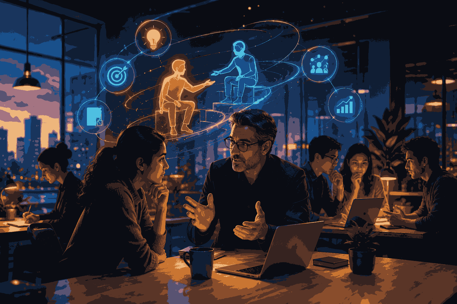 Product management mentor guiding professionals through career growth Illustration