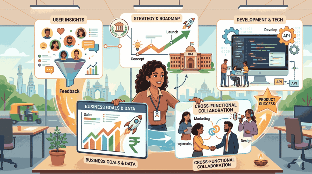 Product manager roles in India covering strategy, user insights, analytics, and team collaboration