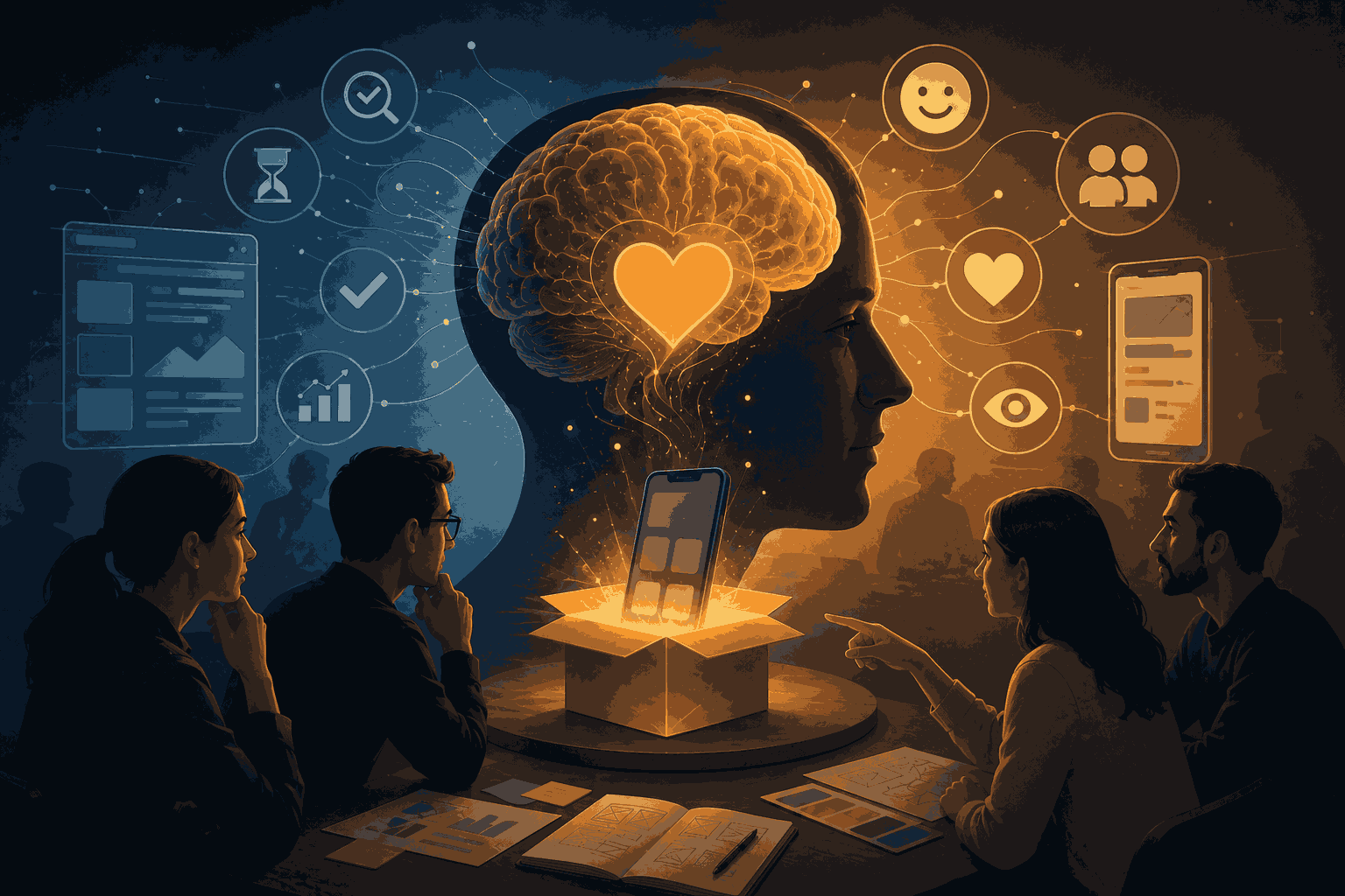 Product teams applying behavioral psychology to create engaging and user-centered products Illustration