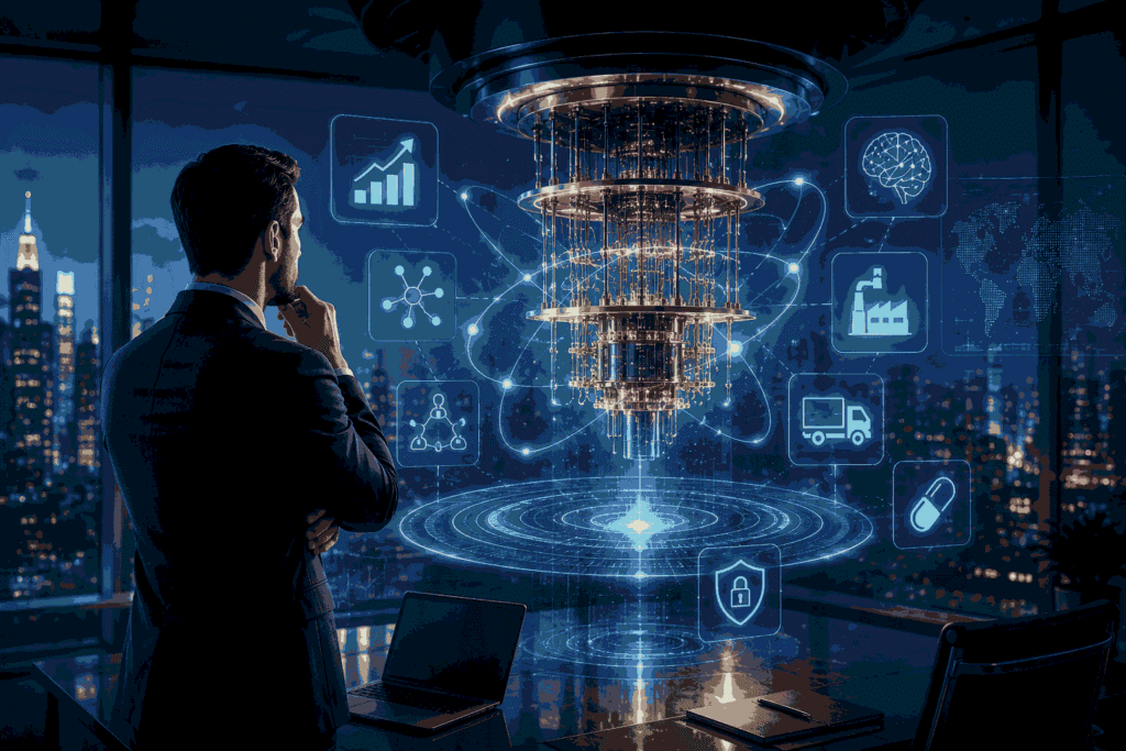 Quantum computing for business leaders exploring future technology and innovation Illustration