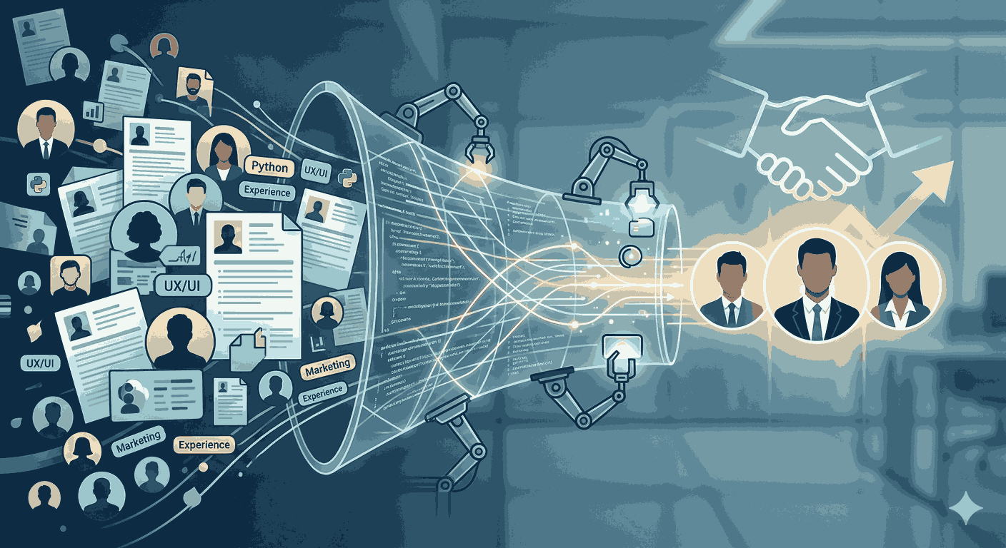 Robotic arms filtering job applicants into selected candidates