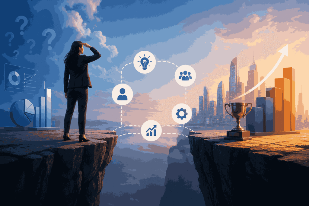 Skills gap in product leadership showing growth journey and leadership development Illustration