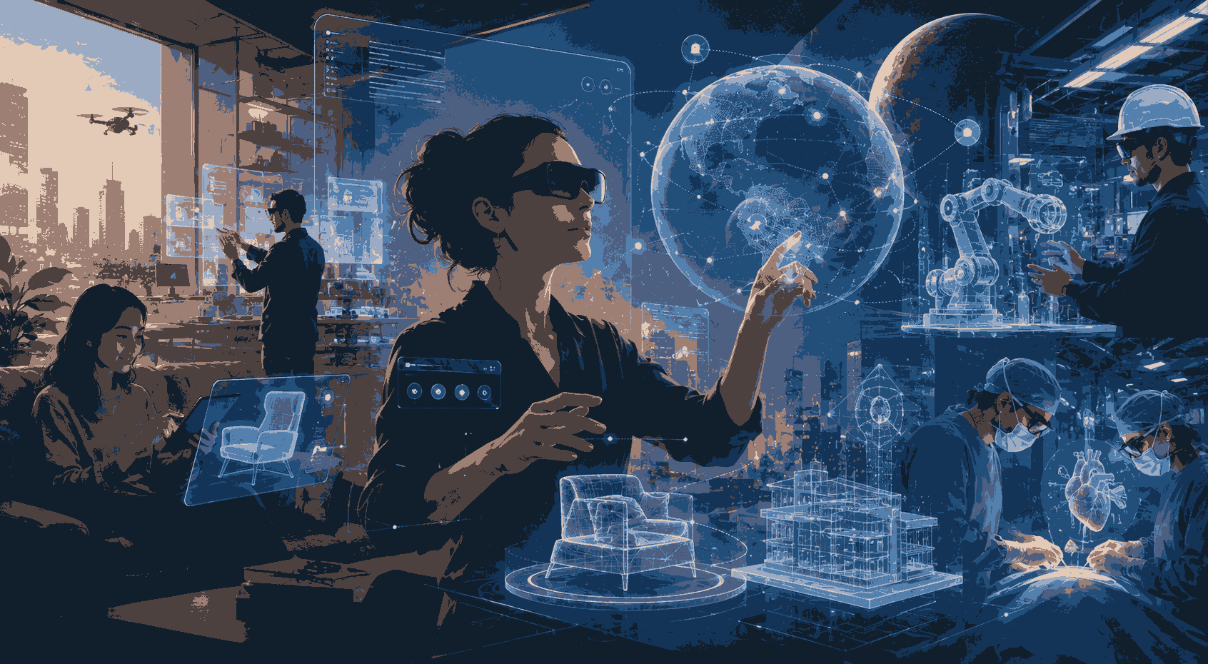 Spatial computing blending through immersive experiences Illustration