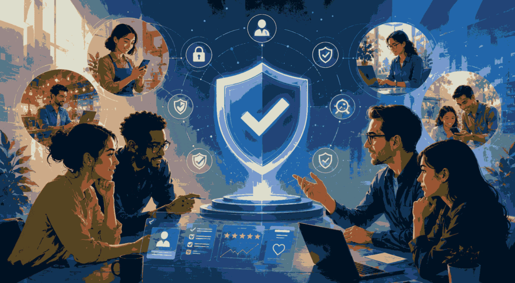 Team building secure and trustworthy digital products through collaboration Illustration