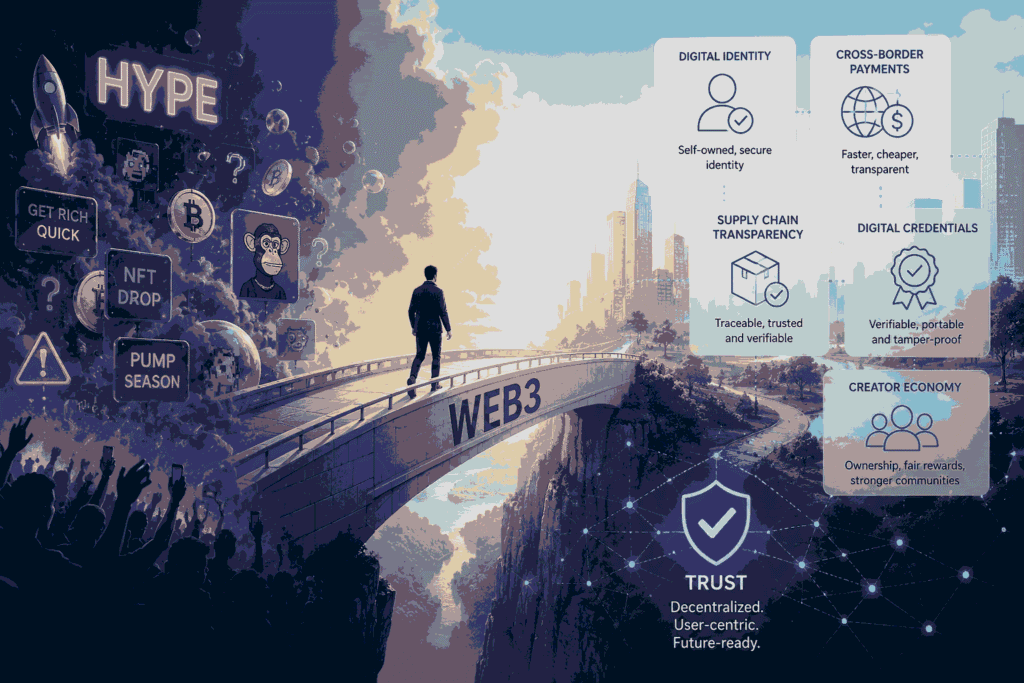 Web3 evolving from crypto hype to real-world applications Illustration