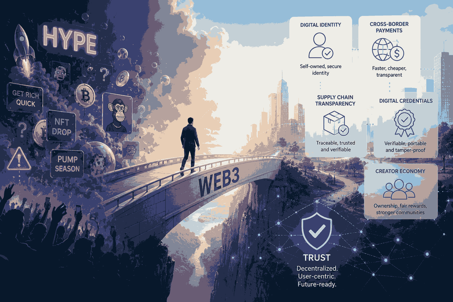 Web3 evolving from crypto hype to real-world applications Illustration
