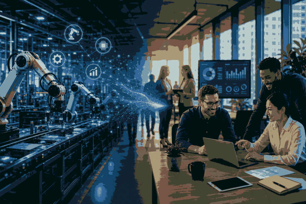 Automation and workforce transformation through human and machine collaboration Illustration