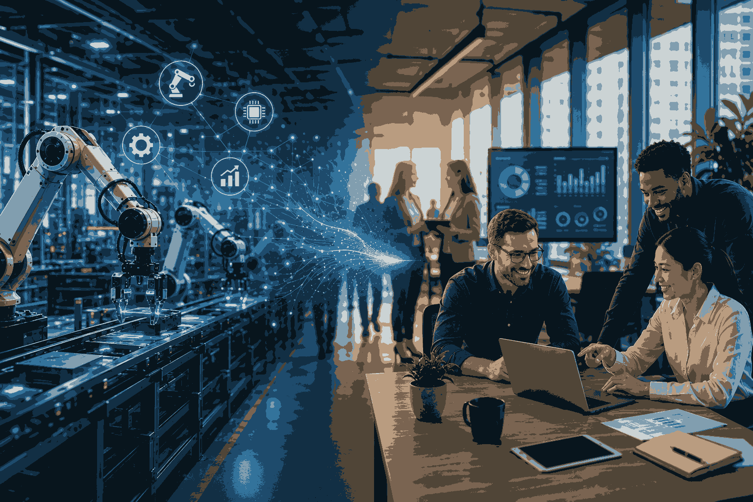 Automation and workforce transformation through human and machine collaboration Illustration