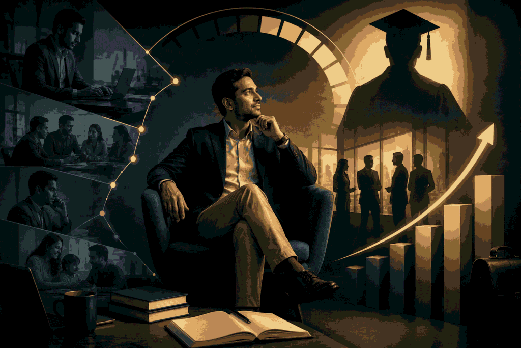 Experienced professional evaluating executive MBA impact on leadership and career growth Illustration