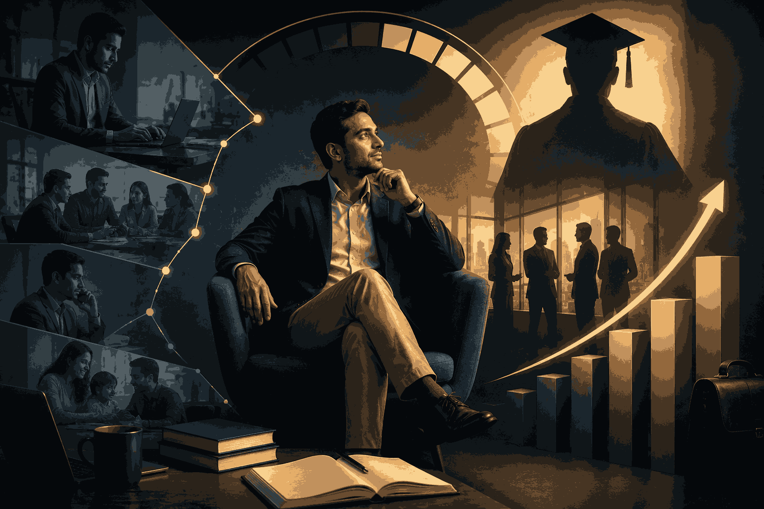 Experienced professional evaluating executive MBA impact on leadership and career growth Illustration