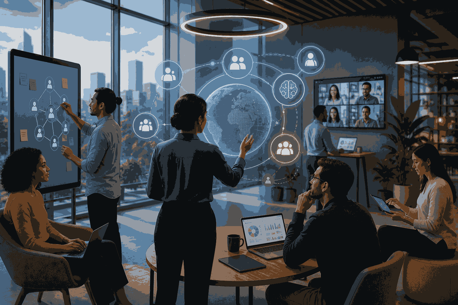 Future-ready organization with hybrid teams, digital collaboration, and adaptive structures Illustration