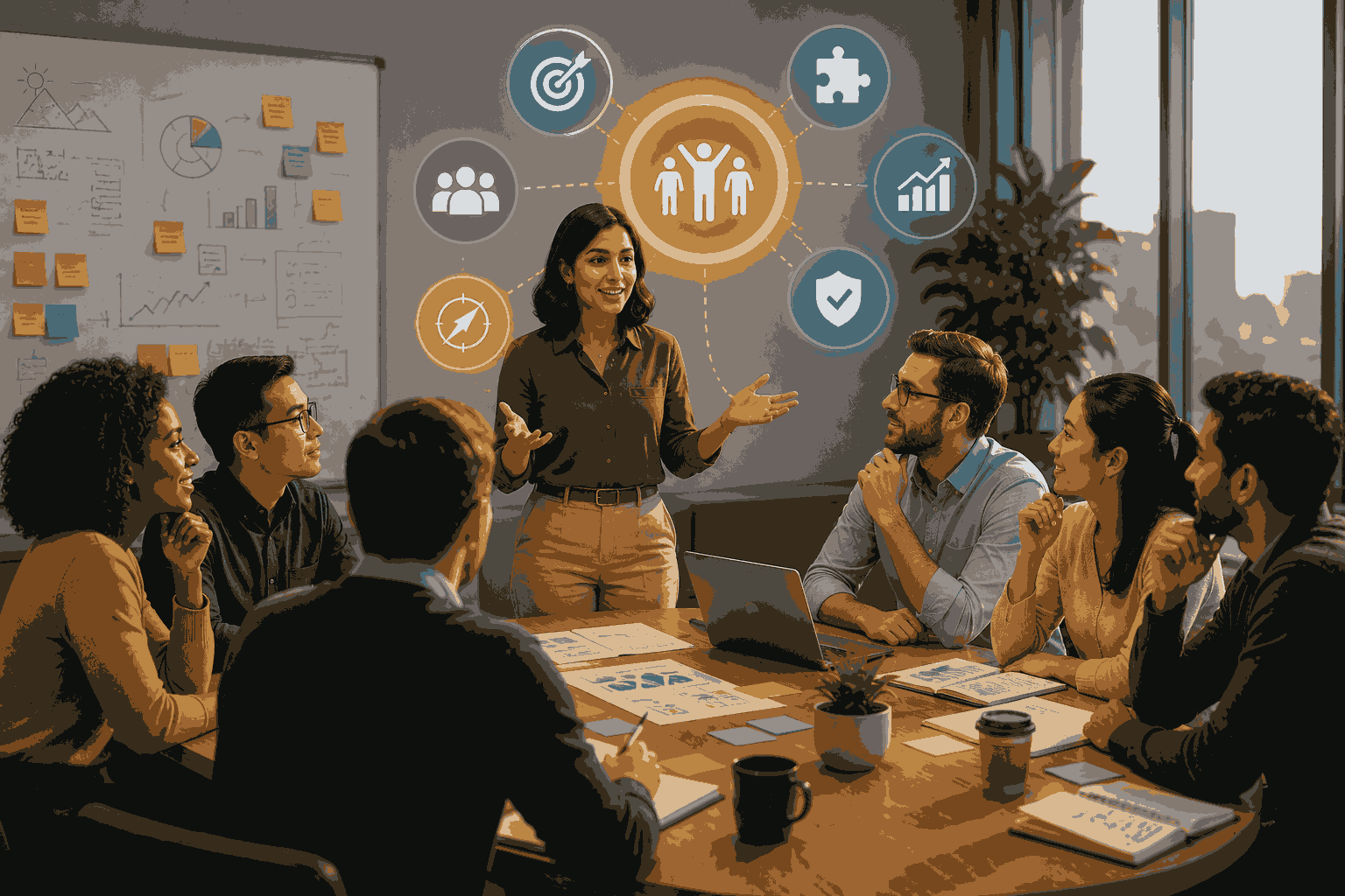 Leader aligning diverse teams around shared goals, strategy, and execution