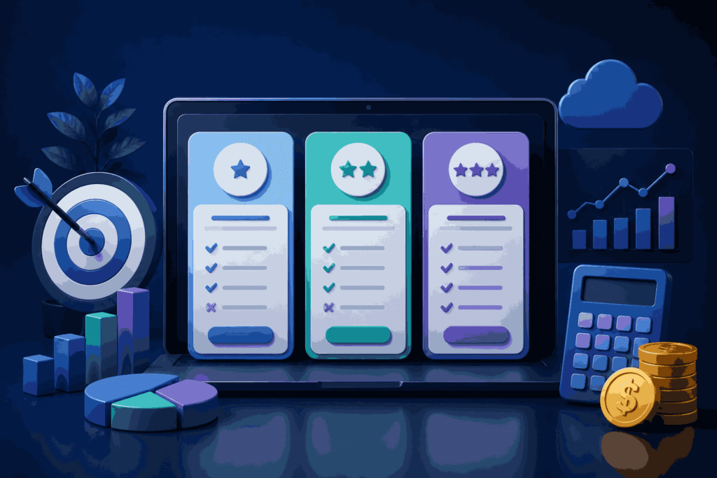 SaaS pricing strategy dashboard with tiered plans, growth metrics, and revenue insights Illustration